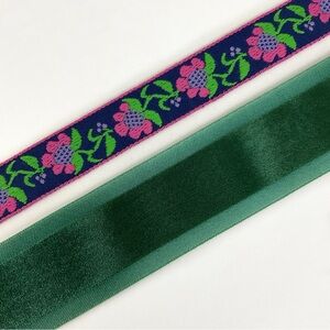 Ribbon floral jacquard & green velvet trim lot 6 yards